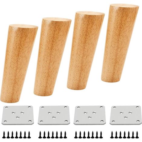 Set di 4 gambe di ricambio per mobili, colore rovere, per sedie, armadi e divani, complete di viti e feltrini.