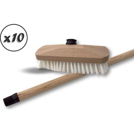 Balai brosse lave-pont synthétique - Monture bois - Douille vissante plastique - Quantité x10 - Synthétique avec manche
