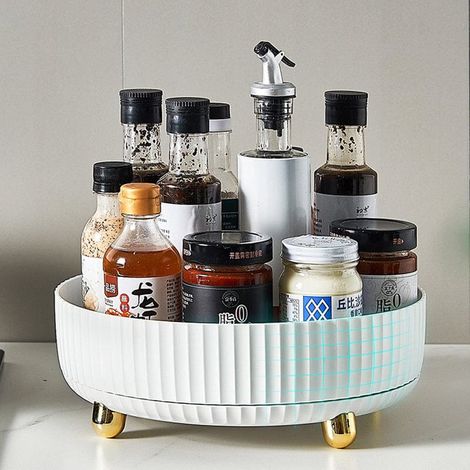 Organizzatore girevole a 360° - Organizzatore da cucina - Vassoio girevole per cosmetici e trucco - Carosello per spezie completamente girevole - Vassoio girevole per medicinali - Bianco e oro - Multi (1/5)