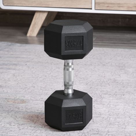 Hexagonale Hantel 17,5 kg aus Gusseisen, gerändelter Griff, schwarz HAVRYA (1/5)