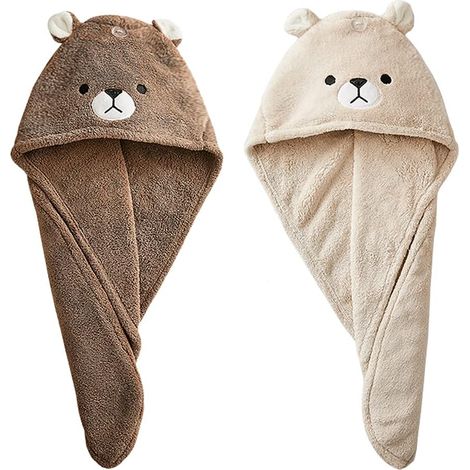 Lot de 2 housses de serviette pour cheveux, housse de serviette en microfibre avec boutons, sèche-cheveux Fast Magic (1/3)