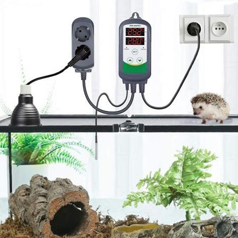Prise Thermostat Numérique avec 2 Relais 220V Sonde, Controleur Température Chauffage Refroidissement pour Terrarium,Reptile,Incubateur,Serre,Couveuse,Brassage (1/5)