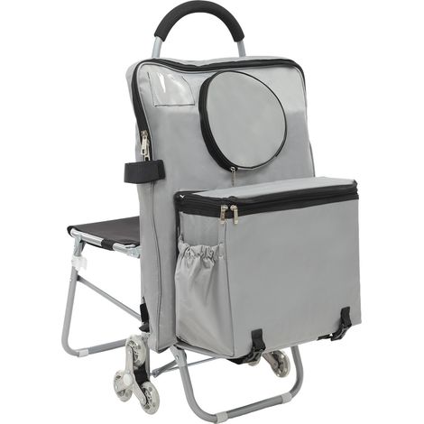 Chariot d'art, pliable, portable, 43 x 93 cm, design à trois roues, peu encombrant, avec sac pratique, poignée douce, pour les courses, les centres commerciaux (argent) (1/5)