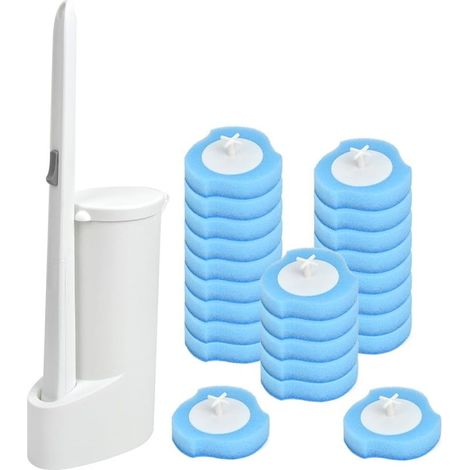 Brosse de Toilette 3 en 1, 24 Recharges Tête de Brosse de Toilette + Balai de Toilette + Base, Balai WC de Nettoyage Multifonctionnelle à 360 Degrés pour Toilette, Salle de Bain, WC (1/5)