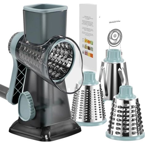 Affettatrice per verdure, lame in acciaio inox, 20 x 10 x 12,7 cm, base a ventosa antiscivolo, 3 accessori, funzionamento manuale. (1/5)