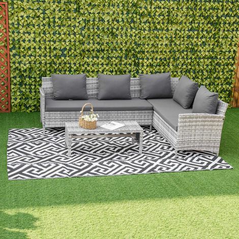 Tapis d’extérieur réversible 182x274 cm blanc noir avec motif géométrique Finition imperméable et