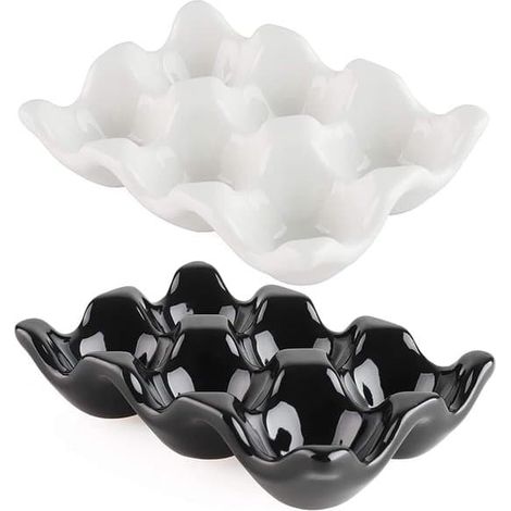 Boîte à œufs en céramique - 6 compartiments - Noir et blanc (1/5)