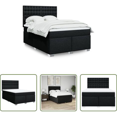 vidaXL Cama box spring con colchón tela negro 140x190 cm (1/5)