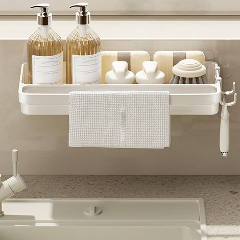 Égouttoir Mural,Rangement Cuisine sans Perçage avec Plateau Égouttoir et 2 Crochets, Support Mural Autocollant pour Évier, Salle de Bain et Cuisine (1/5)