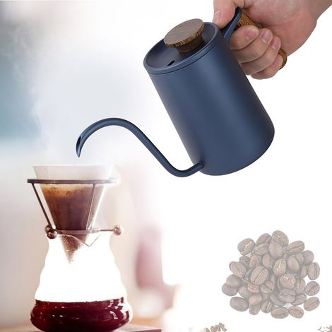 Cafetière à filtre en acier inoxydable de 600 ml avec poignée et bec verseur en col de cygne long (bleue) (1/5)