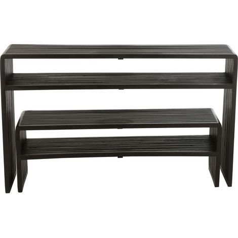 Lot de 2 consoles 118 et 130 cm cm en teck recyclé noir - RENTY (1/5)