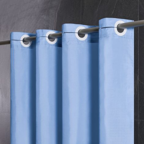 Oeillet Rideau Baignoire Tissu Polyester,Anti Moisissure,Long,Textile Bleu Clair,Impermeable,Grand Rideaux Douche pour Salle de Bain,Lavable en Machine,Lesté,Antibactérien,200x200 cm (1/5)