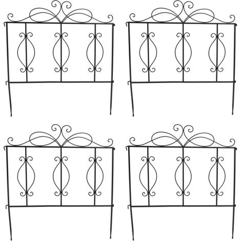Clôture Jardin Extérieur,Clôture de jardin extérieure en métal, bord en fer, panneau de clôture, barrière, décoration de paysage, 4 pièces (1/5)