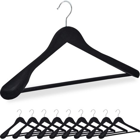 Cintre Velours, en Lot de 10, épaules Larges, avec Traverse pour Pantalon, Crochet 360 degrés, Noir (1/5)