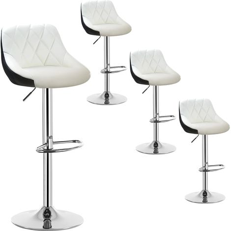 Lot de 4 Tabourets de bar WOLTU, design 2 couleurs, siege en cuir artificiel, Tabourets de cuisine, hauteur réglable, Blanc+Noir (1/4)