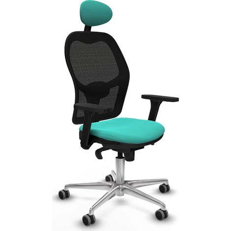 Jorquera sincro malla negra similpiel turquesa brazos 3D base aluminio cabecero fijo ruedas 65mm engomada (1/5)