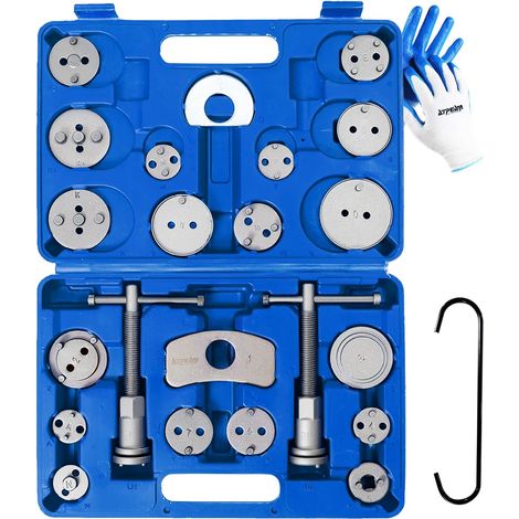 Kit Repousse Piston Frein Pièces, Outils de Repousse Piston Frein Arrière avec Adaptateurs et Mallette, Inclus Gants Bleus et Blancs (1/5)
