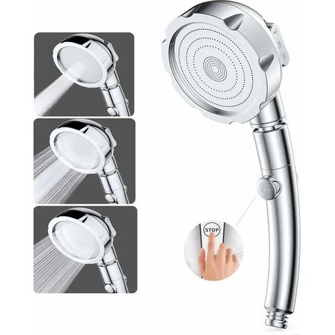 Pommeau de douche à main haute pression, 3 modes, ABS et acier inoxydable, bouton STOP, douchette universelle pour salle de bain (1/4)