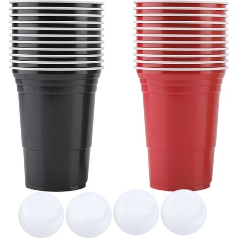 Set de bière-pong 22 gobelets rouges et noirs, jeu à boire avec 4 balles de ping-pong (1/5)