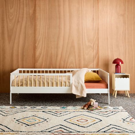 Lit enfant 90 x 190 cm pin naturel sommier à lattes inclus blanc - Elio (1/5)