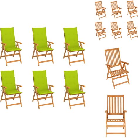 Gartenstühle 6 Stk. mit Hellgrünen Kissen Massivholz Teak - Gartenstühle - Teakholz - Outdoormöbel - Gartenmöbel - Esszimmerstühle (1/5)