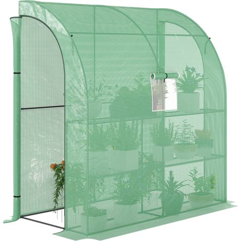 Serre murale 2 étagères acier PE verte 200x100x215cm, pour fleurs et plantes verticales (1/3)