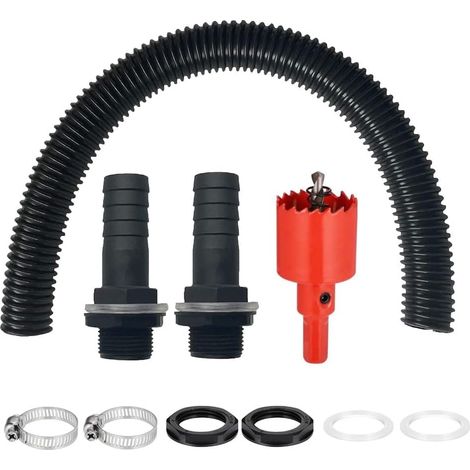 Kit de raccordement pour citerne d'eau de pluie avec raccord de tuyau, tuyau de raccordement de 500 mm (1''), 2 colliers de serrage, kit de raccordement pour réservoirs d'eau, citernes (1/5)