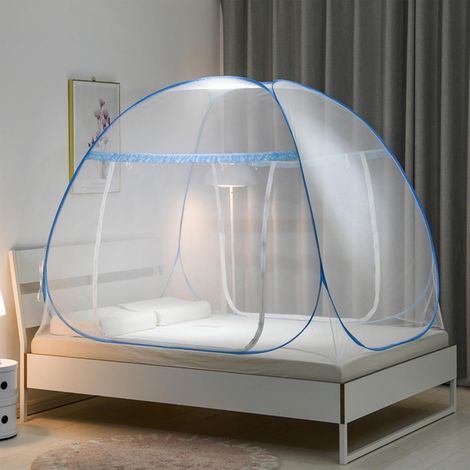 Moustiquaire Lit Pop Up Maille Fine Bleu 200x180x145cm (1/5)