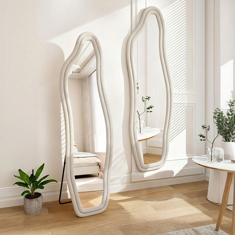 Espejo, Espejo de pie, Espejo grande, Espejo de pie diseño - Gran espejo para dormitorio 140x45 cm con marco de terciopelo, Espejo mural moderno, Blanco