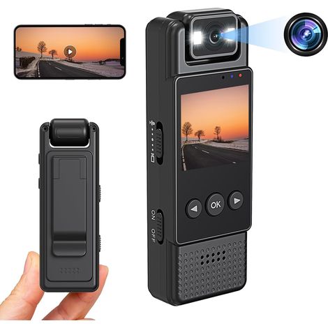 Mini caméra corporelle WiFi cachée avec enregistrement audio et vidéo, objectif grand angle rotatif à 180°, écran de 1,3 pouce, camé (1/5)