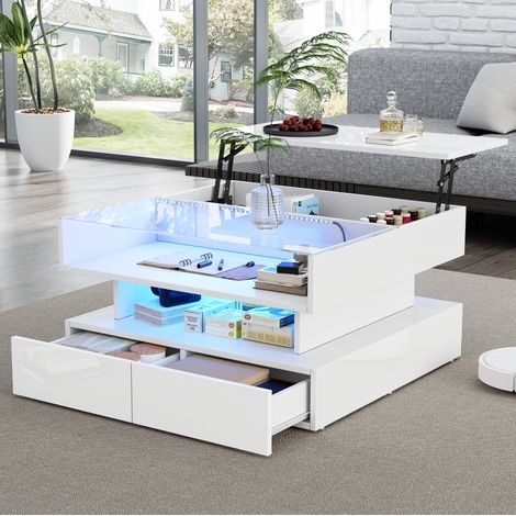 Tavolo salotto alzabile con cassetti LED 80x80 cm OKMYHOME (1/5)