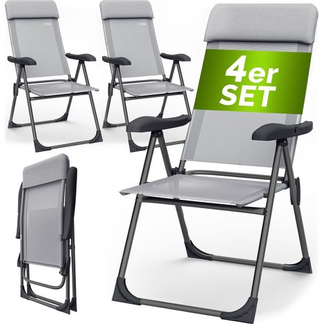 CASARIA® Gartenstühle Set Klappbar Verstellbar Alu mit hoher Rückenlehne Liegefunktion Faltbar Balkon Campingstuhl Klappstuhl Hochlehner  4er Set Grau