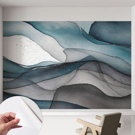 Selbstklebende Tapete modern Wohnzimmer - Wanddeko Schlafzimmer - Tapete mit Motiv Bunte Wellen 152x104 cm (1/5)
