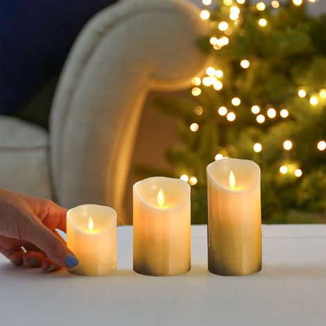 Ivory White 3-Piece Remote Control LED Light Electronic Candle Set (1/5)