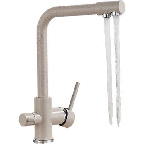 Küchenarmatur, integrierter Wasserfilter, 360-Grad-Schwenkdesign, Beige mit Punkten (1/2)