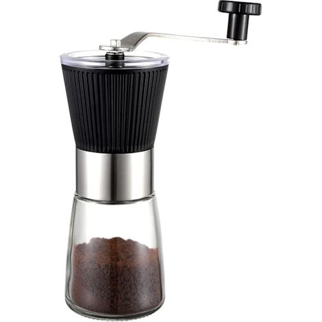 Moulin à café manuel en céramique noire avec mouture réglable pour expresso, cafetière à piston et café filtre, idéal pour la maison, le bureau et les voyages.-AquaForge (1/5)