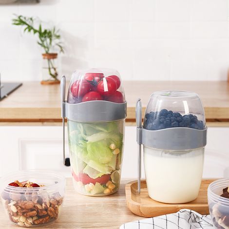 Mug double petit-déjeuner, mug à flocons d'avoine avec couvercle et fourchettes pour les professionnels