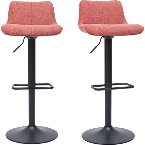 Barhocker höhenverstellbar und um 360° drehbar aus Stoff mit strukturiertem Samteffekt in Terracotta und schwarzem Metall (2er-Set) BOOST