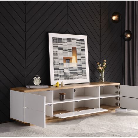 Mueble TV blanco con rejilla y almacenaje 180 cm HAVRYA (1/5)