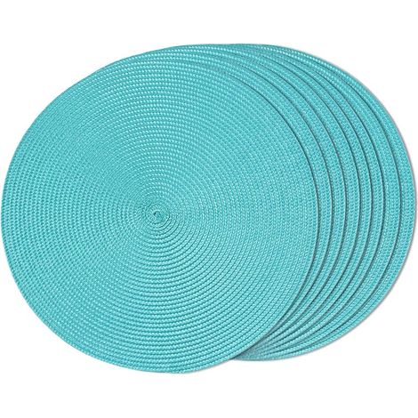 Set mit 8 runden, geflochtenen Platzsets für Esstische, abwaschbar, rutschfest, 38,1 cm (türkis, 8 Stück) (1/5)