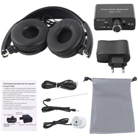BUNTHAUS Détecteurs de fuite d'eau sans fil pour la construction de maisons Capteur de fuite avec casque Moniteur de tuyau souterrain Double sonde Grossissement audio 20 000X - Sensibilité 70D dB (1/5)