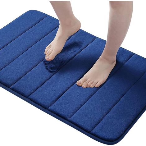 Tapis de sol en polaire corail à rayures, antidérapant et résistant aux taches, pour salle de bain et toilettes, 60 x 90 cm (1/5)