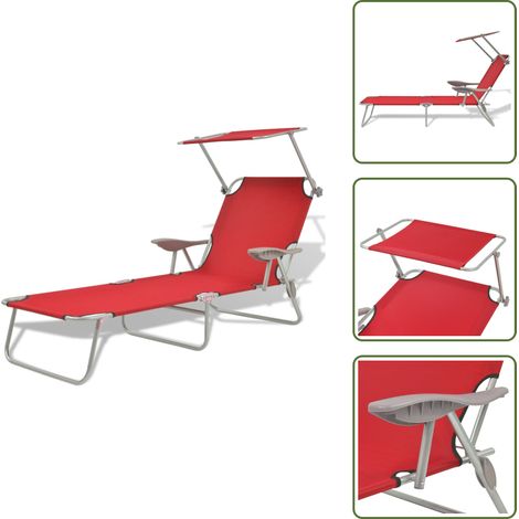 Sonnenliege mit Sonnenschutz Stahl Rot - Sonnenliege - Gartenliege - Relaxliege - Poolliege - Klappliege (1/5)
