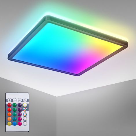 Plafonnier LED ultra-plat 29x29cm carré 15W 1850lm 4000K + RGB avec rétroéclairage – Éclairage moderne design pour salon, chambre, Salle de jeux, bureau, couloir, entfant