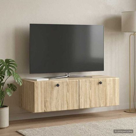 Meuble TV mural en bois d’ingénierie avec portes pivotantes, chêne Sonoma, 98 x 41 x 30 cm - PANGIVO (1/5)