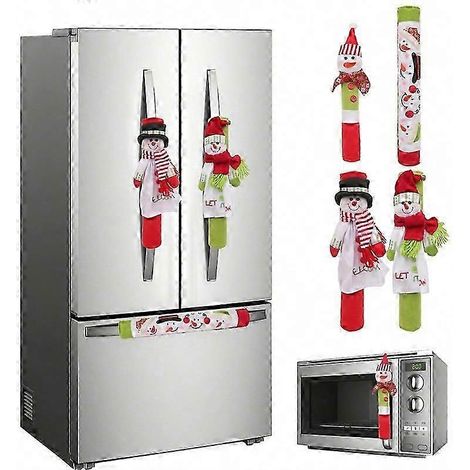 Lot de 4 housses de poignées de porte de réfrigérateur bonhomme de neige de Noël (1/5)