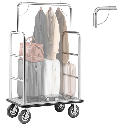 VEVOR Carro de Equipaje para Hotel, Acabado en Acero Inoxidable Cepillado, Carga de 544 kg, Carrito de Botones con Plataforma Alfombrada Gris y Ruedas de Goma, para Hoteles, Condominios, Plateado (1/5)