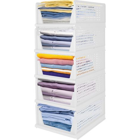 Boîte Rangement Plastique, 5 Caisses de Rangement Pliables, Boite Empilable pour Vêtement, Livres, Jouets, Caisse pour Chambre, Salon,Cuisine (1/5)