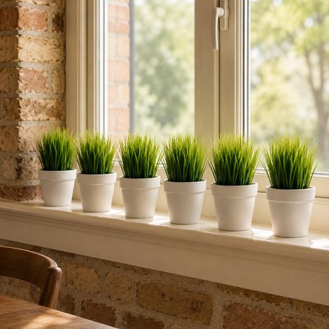Pack of 6 x 22cm Artificial Grass Plant - Premium Quality (1/5)