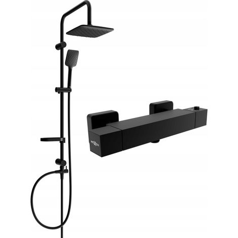 Mexen Sven ensemble de douche apparente avec pomme de douche et mitigeur thermostatique Cube, noir - 77200262-70 (1/5)